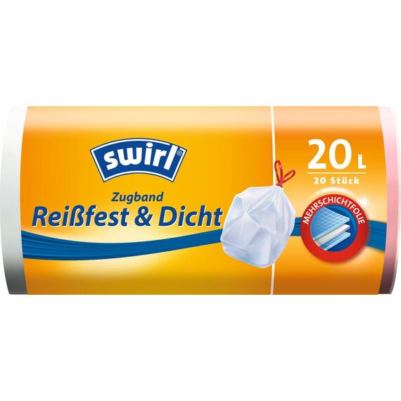 Swirl Zugband-Müllbeutel, 20 Liter, 9 Rollen mit je 20 Beuteln, Weiß