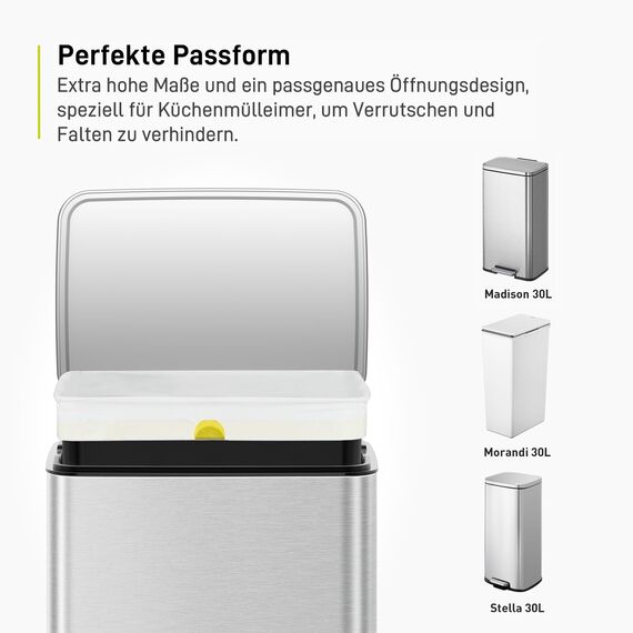 EKO Müllbeutel 25–35L, Reißfeste Müllsäcke mit praktischem Zugband, Größe E, Extra starke & dichte Mülltüten für Küchenmülleimer, 12 Stück, Weiß