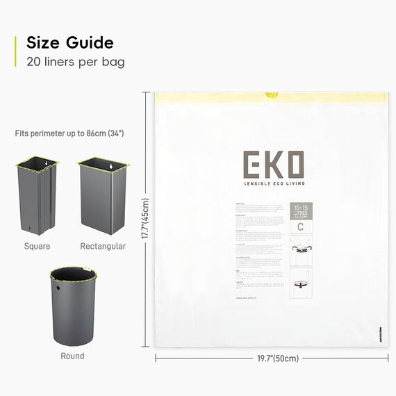 EKO Müllbeutel Größe C (10L- 15L), extra starke Müllsäcke mit Zugband für Küchenmülleimer, 20 Beutel, 1 Packung, weiß, reißfeste Mülltüten für sicheren Halt am Mülleimer