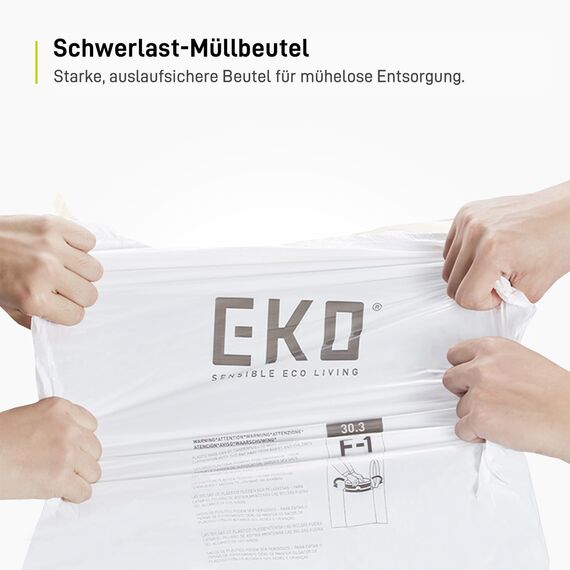 EKO Größe F-1 Müllbeutel (30.3L), extra starke Müllsäcke mit Zugband für Küche, 20 Beutel, weiß, Perfekte Passform für Recycling-Mülleimer mit mehreren Fächern
