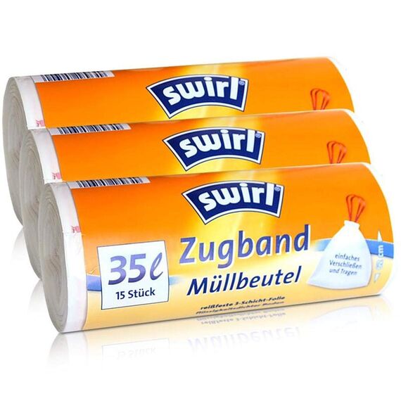 3x Swirl Zugband Müllbeutel 35L (15 stk./ Rolle)