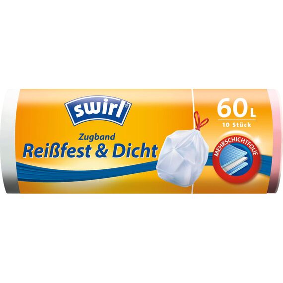 Swirl Zugband-Müllbeutel, 60 Liter, Weiß, 10 Stück (4er Pack)