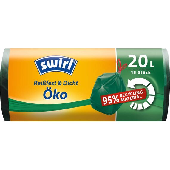 Swirl Öko-Müllbeutel mit Zugband, 20 Liter, 9 Rollen mit je 18 Beuteln, Dunkelgrün