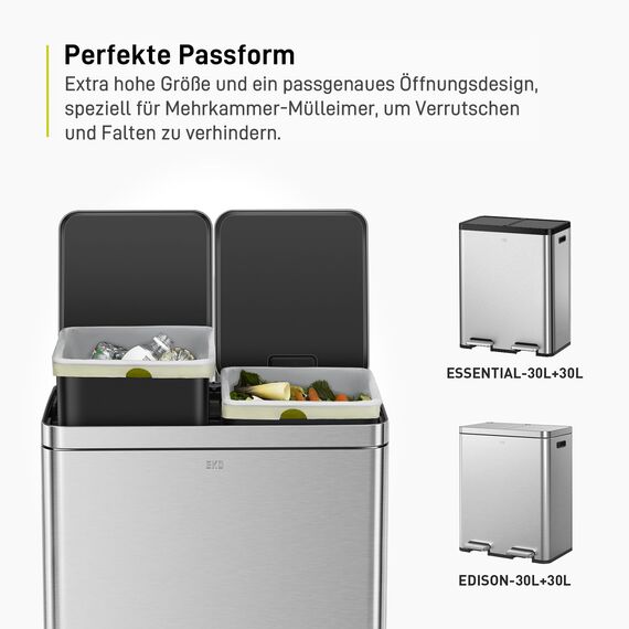 EKO Größe F-1 Müllbeutel (30.3L), extra starke Müllsäcke mit Zugband für Küche, 20 Beutel, weiß, Perfekte Passform für Recycling-Mülleimer mit mehreren Fächern