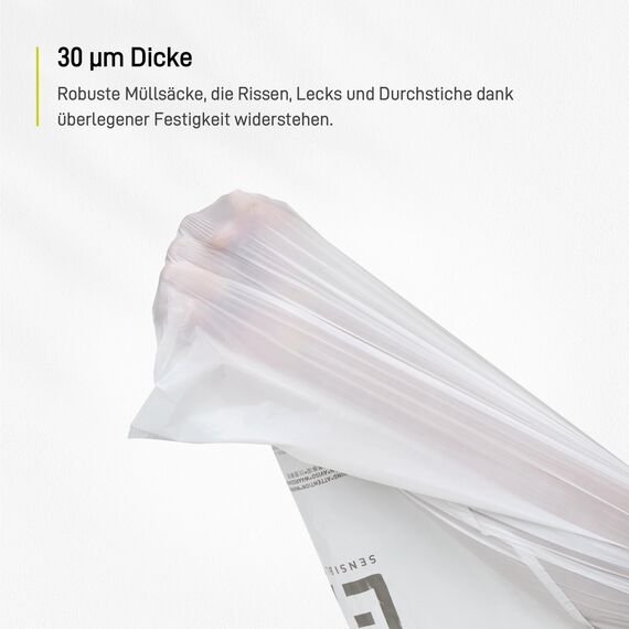 EKO extralange Müllbeutel mit Zugband, 30 Liter Müllsäcke, 100 Beuteln, extra starken, Schnellzugriffsbox, Perfekte Passform für Recycling-Mülleimer, Auslaufsicher, weiß, Größe F-1