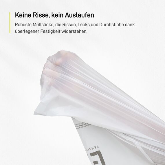 EKO reißfest Müllbeutel mit Zugband, 60 Liter Müllsäcke, 60 Beuteln, extra starken, Schnellzugriffsbox, Auslaufsicher Mülltüten für sicheren Halt am Mülleimer, weiß, Größe F