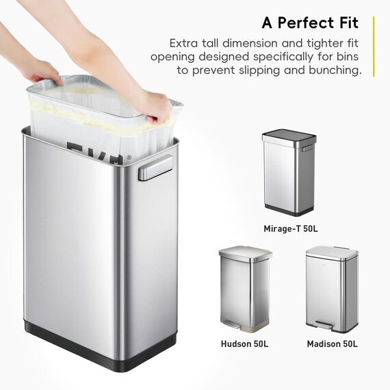 EKO Müllbeutel Größe G (50L- 90L), extra starke Müllsäcke mit Zugband für Küche, 10 Beutel, weiß, Perfect Fit, Geeignet für Großer Mülleimer mit 50L, 60L, 70L, 80L, 90L