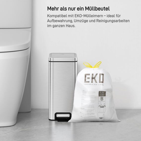EKO Müllbeutel, einfach zu verwenden, extra starker Kordelzug, klein, 80 Stück, 7–10 l, 1 Packung, Weiß, Code B