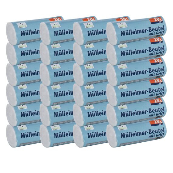 960 Stück Müllbeutel Premiumline: 20 Liter, 24er Pack, Größe: 50 x 51 cm - Besonders reißfest und wasserdicht - Mit Trage-Griff/Henkel