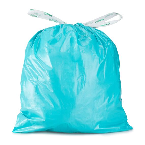 Relevo Blaue Müllbeutel mit Zugband – 20L (B 45 cm x H 46 cm), 60 Beutel (4 Rollen × 15 Beutel) | Extra Starke Müllsäcke | 100% Recyceltes LDPE aus Gewächshäusern | Zertifiziert (Blauer Engel)