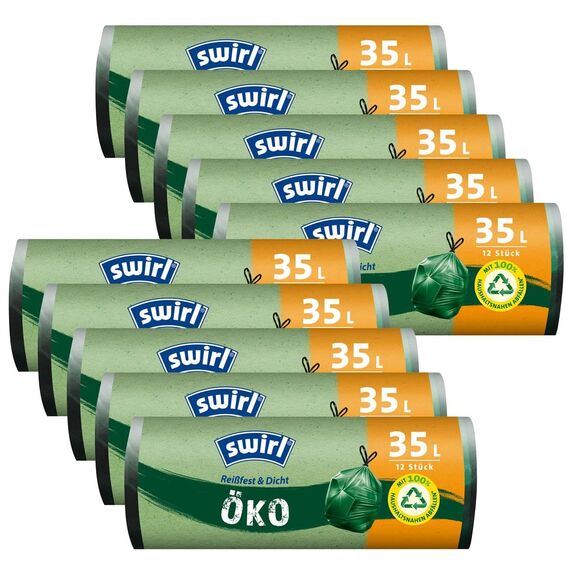 Swirl Öko Müllbeutel 35L 12 stk./ Rolle mit Zugband (10er Pack)