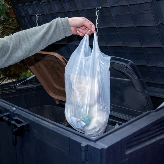 Müllbeutel Premiumline - Transparent/weiss und wasserdicht - Mit Trage-Griff/Henkel (10 Liter, 24er Pack)