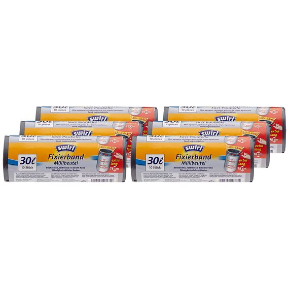 Swirl 30l Fixierband Müllbeutel extra-lang, 6er Pack (6 x 1 Stück)