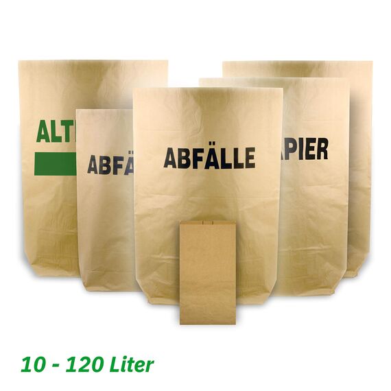Hypafol Bio Papier Müllbeutel 50 Stück | abbaubare braune Biomüllbeutel für kompostierbare & biologische Abfälle & Papier | ohne Plastik | 2-lagig, Tüten mit 120 L | 700x950+220 mm, Aufdruck "Abfälle"