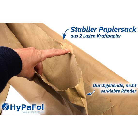 Hypafol Bio Papier Müllbeutel 50 Stück | abbaubare braune Biomüllbeutel für kompostierbare &biologische Abfälle & Papier | ohne Plastik | 2-lagig, Tüten mit 120 L | 700x950+220 mm, Aufdruck Altpapier