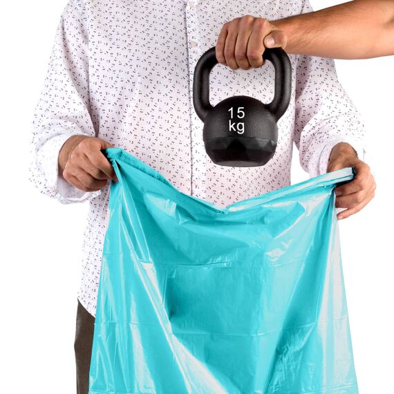 Relevo Blaue Müllbeutel mit Zugband – 20L (B 45 cm x H 46 cm), 60 Beutel (4 Rollen × 15 Beutel) | Extra Starke Müllsäcke | 100% Recyceltes LDPE aus Gewächshäusern | Zertifiziert (Blauer Engel)