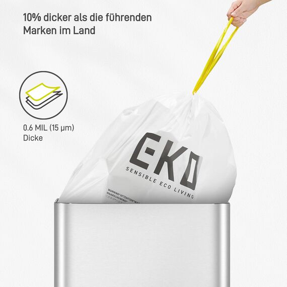 EKO Müllbeutel Größe C (10L- 15L), extra starke Müllsäcke mit Zugband für Küche und Bad, 80 Beutel, 1 Packung, weiß, Geeignet für Mülleimer mit 10L, 12L, 15L