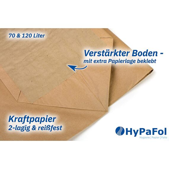 Hypafol Bio Papier Müllbeutel 50 stück | abbaubare braune Biomüllbeutel für kompostierbare & biologische Abfälle und mehr | ohne Plastik | 2-lagig, Tüten mit 70 L Fassungsvermögen | 550x850+200 mm