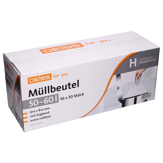 Müllbeutel DEISS 50-60 Liter für Brabantia Touch Bin (Größe H), 300 Stück