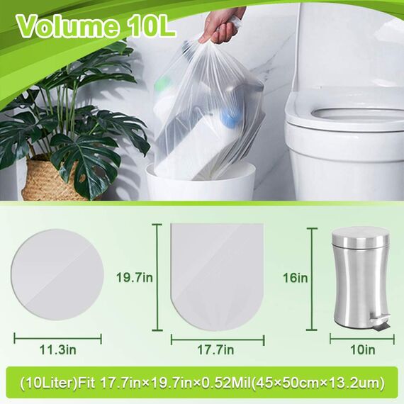 Müllbeutel10 Liter, 120 Stück kleiner Müllbeutel Biobeutel 10l, recycelbarer Beutel für Haushalt, Badezimmer, Küche, Büro, Haustier, geeignet für 6–10 Liter Dosen, weiß