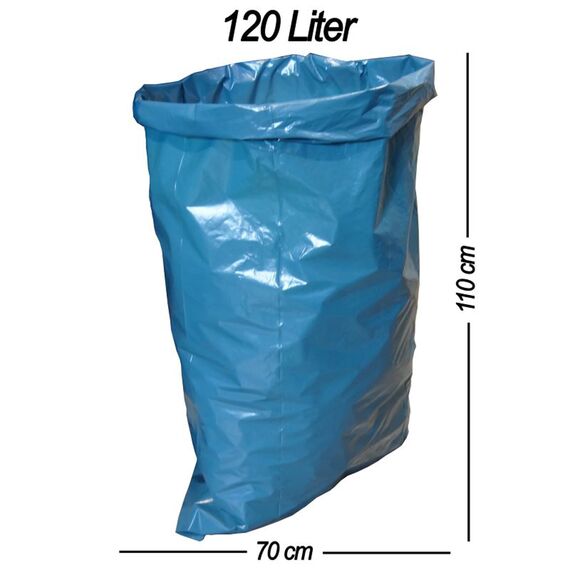 Hossi's Wholesale – 120 Liter Abfallsäcke, 1 Rolle à 25 Stück – Blaue Müllsäcke für Haus-, Garten- & Gastronomieabfälle – reißfeste Müllbeutel mit 39my Stärke (700 x 1100 mm)