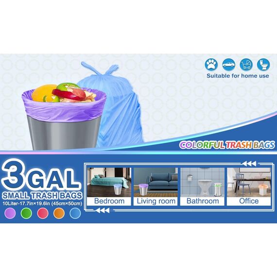 XUXRUS 10L Müllbeutel 200 Stück Kleinen Müllsäcke Farbe Mülltüten Eignet Sich für Badezimmer,Büros,Küchen