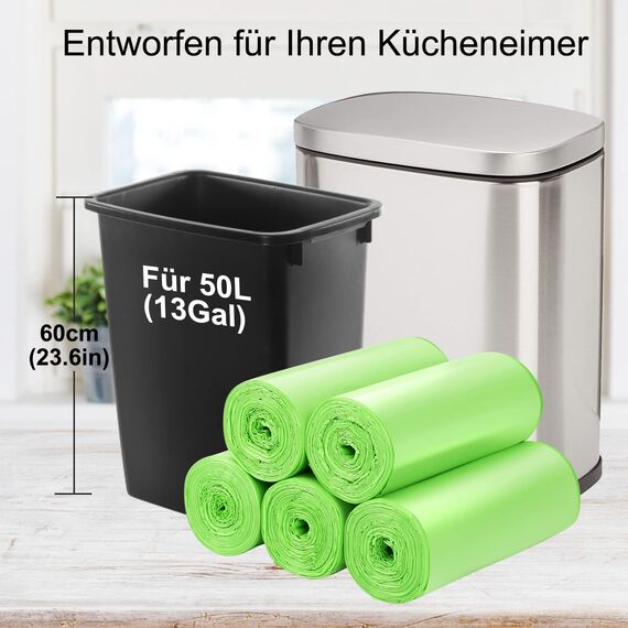 Müllsäcke kompostierbare müllbeutel-50pcs biomülltüten-50L: Aievrgad 13 gallon rubbish bag - 100% recycled, thick, biodegradable, compostable, for kitchen/home/garden green