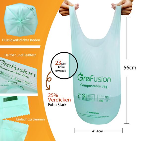 GreFusion Extra Stark 10L Biomüllbeutel mit Henkel 50 Stück Müllbeutel mit Tragegriff