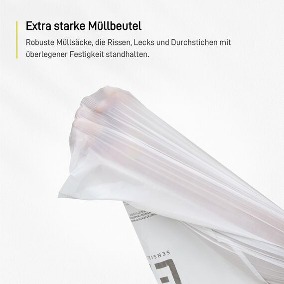 EKO reißfest Müllbeutel mit Zugband, 25-35 Liter Müllsäcke, 80 Beuteln, extra starken, Schnellzugriffsbox, Auslaufsicher Mülltüten für sicheren Halt am Mülleimer, weiß, Größe E