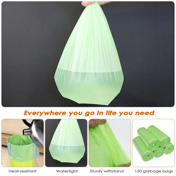 Tekenewbse 150 Stück Biomüllbeutel, Müllbeutel 25L, Bio Müllbeutel, Biomülltüten, Kompostierbare Müllbeutelm, Biomüllbeutel Papier, Bio Mülltüten, Biomüllsäcke, Müllsäcke, Trash Bags(50X60cm,Grün)