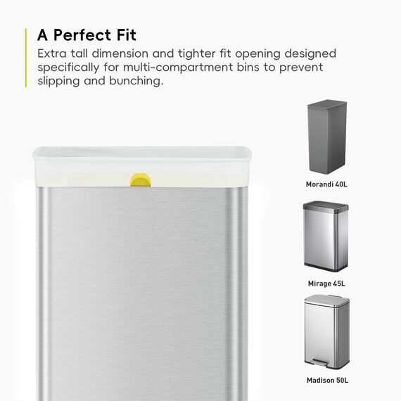 EKO Müllbeutel für Kücheneimer, Größe F, 40–60 Liter Fassungsvermögen, extra starke Beutel mit Zuggriffen, 12 Beutel, Weiß