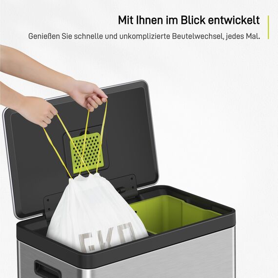 EKO reißfest Müllbeutel mit Zugband, 25-35 Liter Müllsäcke, 80 Beuteln, extra starken, Schnellzugriffsbox, Auslaufsicher Mülltüten für sicheren Halt am Mülleimer, weiß, Größe E