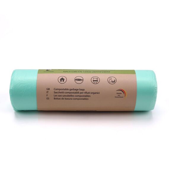ZURAS 35 Liter Biomüllbeutel 100 Stk. kompostfähige, biologisch abbaubare Müllbeutel auf pflanzlicher Basis, DIN EN 13432 zertifiziert und geprüft, reißfest und wasserdicht