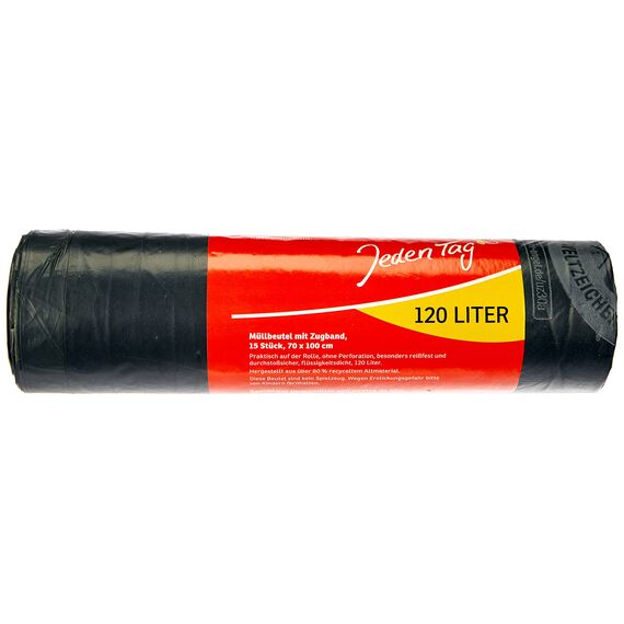 Jeden Tag Müllbeutel mit Zugband 120 l, 15 Stück