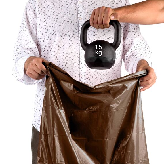 Relevo Braune Müllbeutel mit Zugband – 20L (B 45 cm x H 46 cm), 60 Beutel (4 Rollen × 15 Beutel) | Extra Starke Müllsäcke | 100% Recyceltes LDPE aus Gewächshäusern | Zertifiziert (Blauer Engel)