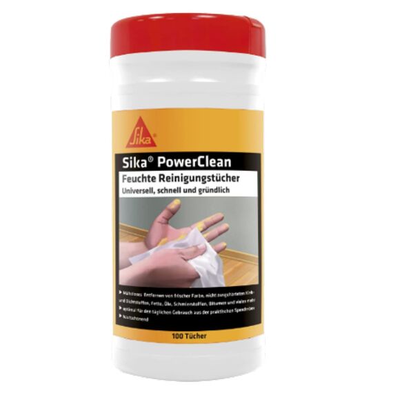 Sika – feuchte Reinigungstücher – Sika PowerClean Weiß – ideal für die Werkstatt – saubere Hände ohne Waschen – Spenderbox mit 100 Tüchern