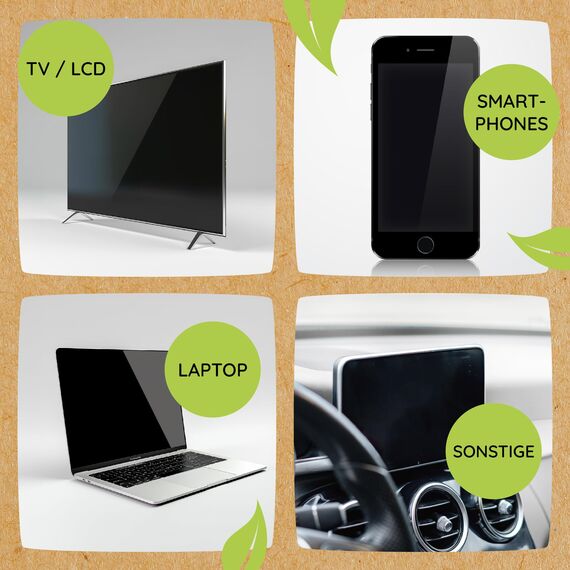 SOYECO ECO Bildschirmreiniger Set 500ml mit 2X Mikrofasertücher & Pinsel - für eine umfassende Gerätepflege - Fernseh Displays (LCD, LED, OLED, QLED, TFT), Handy, Laptop sowie Tastatur, PC & uvm.