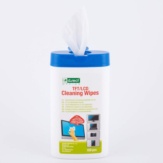 D.RECT Allzweck-Reinigungstücher 100 Stück - Reinigungstücher Feuchte in Spender - Allzwecktücher Feuchte für TFT/LCD-Monitore, Notebook, Tablet (Packung mit 2)