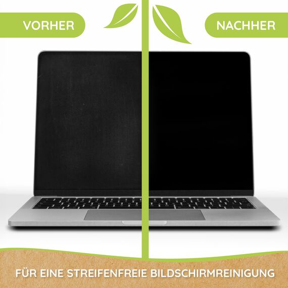 SOYECO ECO Bildschirmreiniger Set 500ml mit 2X Mikrofasertücher & Pinsel - für eine umfassende Gerätepflege - Fernseh Displays (LCD, LED, OLED, QLED, TFT), Handy, Laptop sowie Tastatur, PC & uvm.