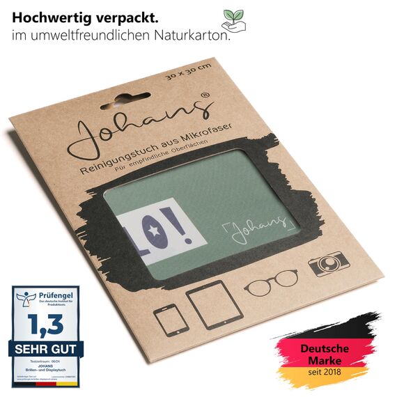 Johans® XXL Mikrofasertuch zur Reinigung von Smartphone, Tablet, Brille, Display, Kamera | Displaytuch, Brillenputztuch, Reinigungstuch | Optikerqualität in 30x30cm (Dino)