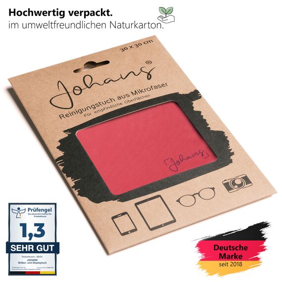 Johans® XXL Mikrofasertuch zur Reinigung von Smartphone, Tablet, Brille, Display, Kamera | Displaytuch, Brillenputztuch, Reinigungstuch | Optikerqualität in 30x30cm (Hibiskus)