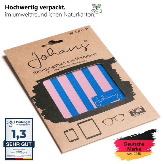 Johans® XXL Mikrofasertuch zur Reinigung von Smartphone, Tablet, Brille, Display, Kamera | Displaytuch, Brillenputztuch, Reinigungstuch | Optikerqualität in 30x30cm (Stripes)