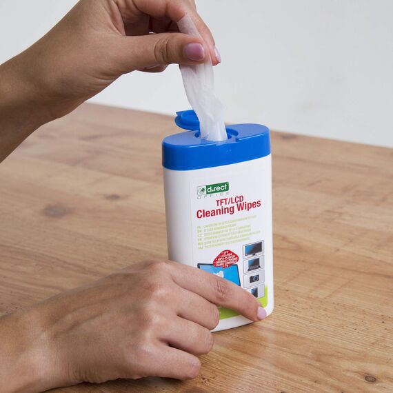 D.RECT Allzweck-Reinigungstücher 100 Stück x 4 Set - Feuchte Reinigungstücher in Spender - 400x Feuchte Allzwecktücher für TFT/LCD-Monitore, Notebook, Tablet