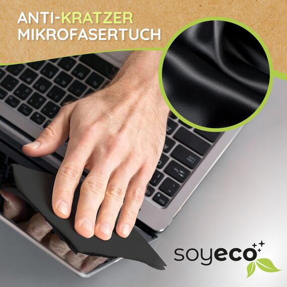SOYECO ECO Bildschirmreiniger Set 500ml mit 2X Mikrofasertücher & Pinsel - für eine umfassende Gerätepflege - Fernseh Displays (LCD, LED, OLED, QLED, TFT), Handy, Laptop sowie Tastatur, PC & uvm.