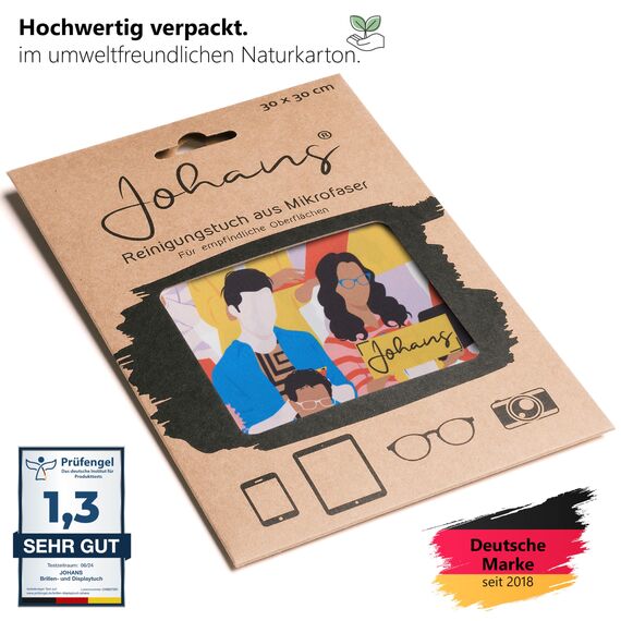 Johans® XXL Mikrofasertuch zur Reinigung von Smartphone, Tablet, Brille, Display, Kamera | Displaytuch, Brillenputztuch, Reinigungstuch | Optikerqualität in 30x30cm (Folks)
