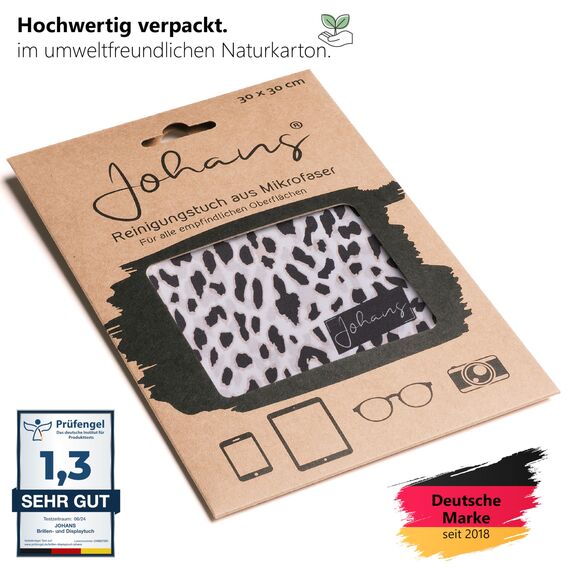 Johans® XXL Mikrofasertuch zur Reinigung von Smartphone, Tablet, Brille, Display, Kamera | Displaytuch, Brillenputztuch, Reinigungstuch | Optikerqualität in 30x30cm (Leo Grey)