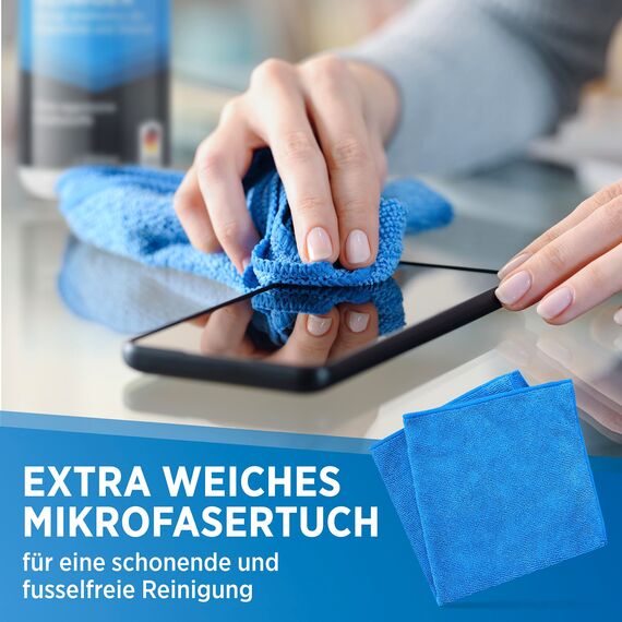 PRINOX 2x Bildschirmreiniger Set 250ml mit Mikrofasertuch und Pinsel - Display Reiniger für Handy, Laptop und TV Displays (LCD, LED, OLED, QLED, TFT) gegen Fettflecken und Fingerabdrücke