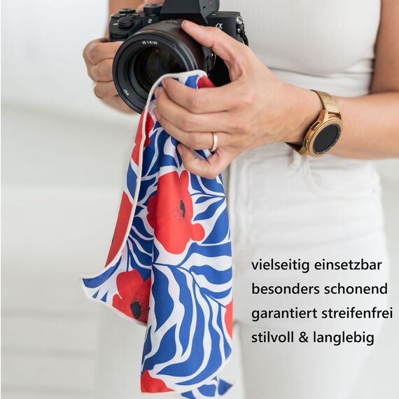 Johans® XXL Mikrofasertuch zur Reinigung von Smartphone, Tablet, Brille, Display, Kamera | Displaytuch, Brillenputztuch, Reinigungstuch | Optikerqualität in 30x30cm (Poppy)