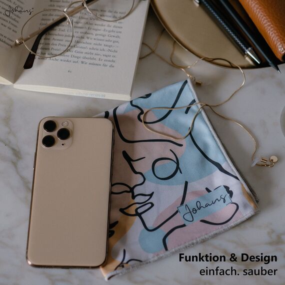 Johans® XXL Mikrofasertuch | Optikerqualität 30x30cm zur Reinigung von Brille, Smartphone, Tablet, Kamera | Brillenputztuch, Displaytuch (Faces)