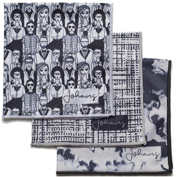 Johans® XXL Mikrofasertuch zur Reinigung von Smartphone, Tablet, Brille, Display, Kamera | Displaytuch, Brillenputztuch, Reinigungstuch | Optikerqualität in 30x30cm (3er Bundle: Black & White)